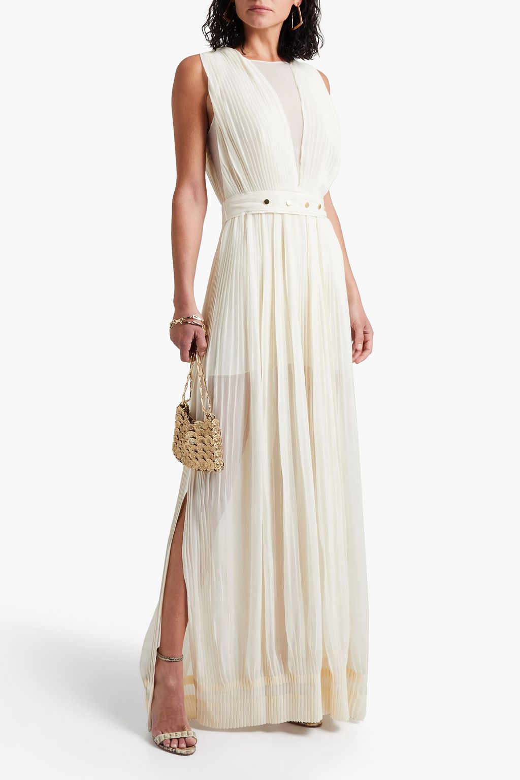 SEMSEM Maryam pleated belted silk-chiffon gown