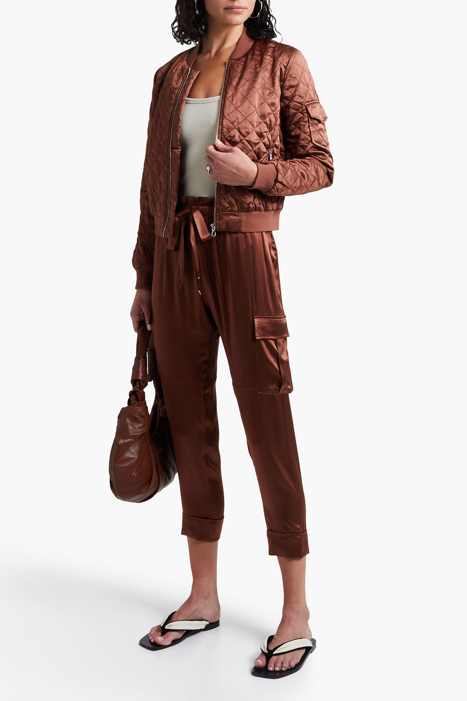 Cami Nyc Carmen Stretch-silk Satin Tapered Pants In Brown