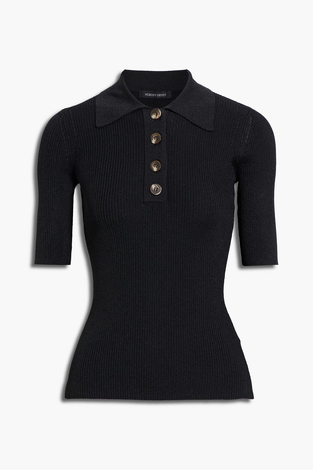 Black Chelsea ribbed-knit polo shirt 