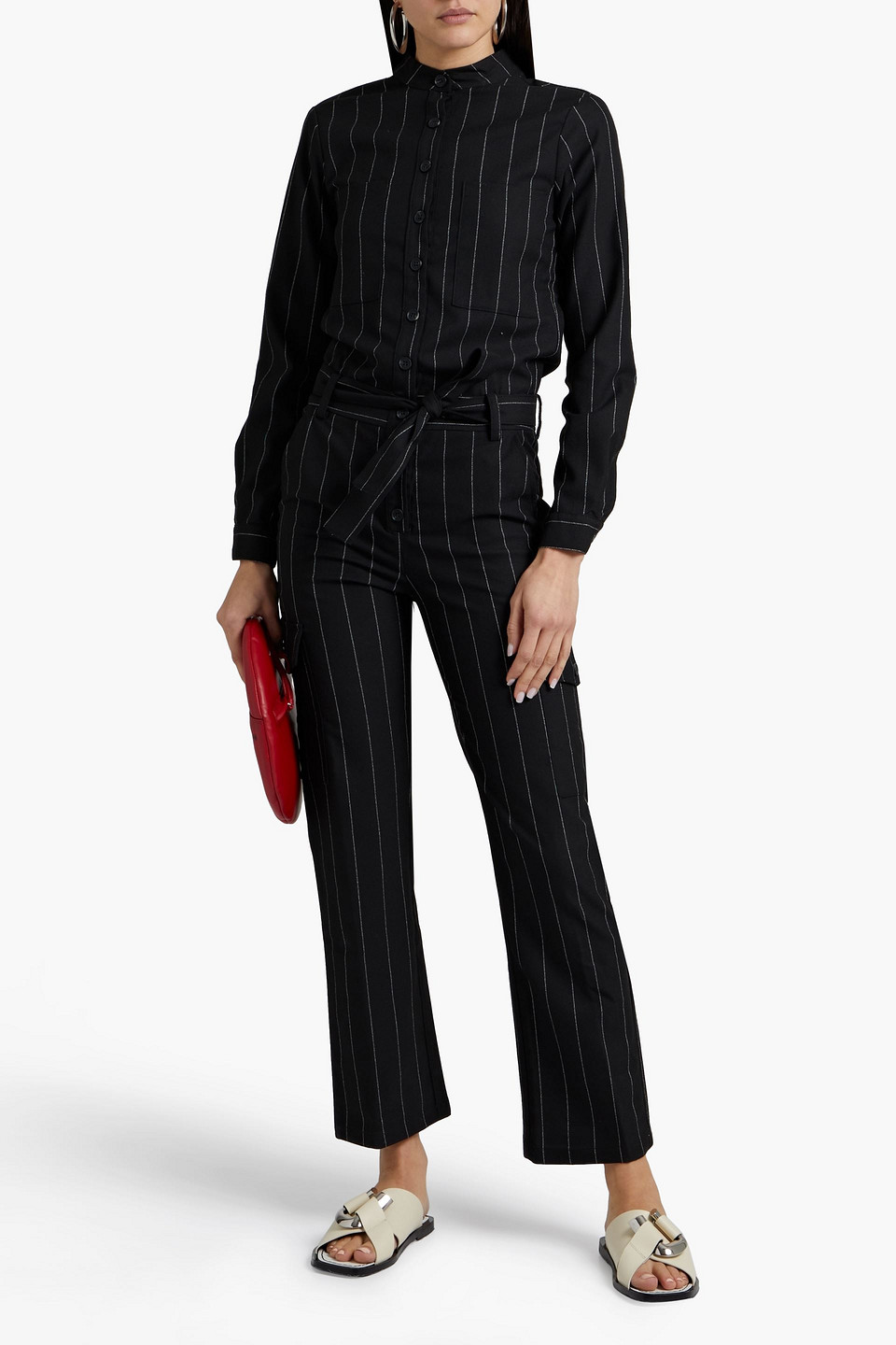 The Range Pinstriped Crepe Jumpsuit In Black