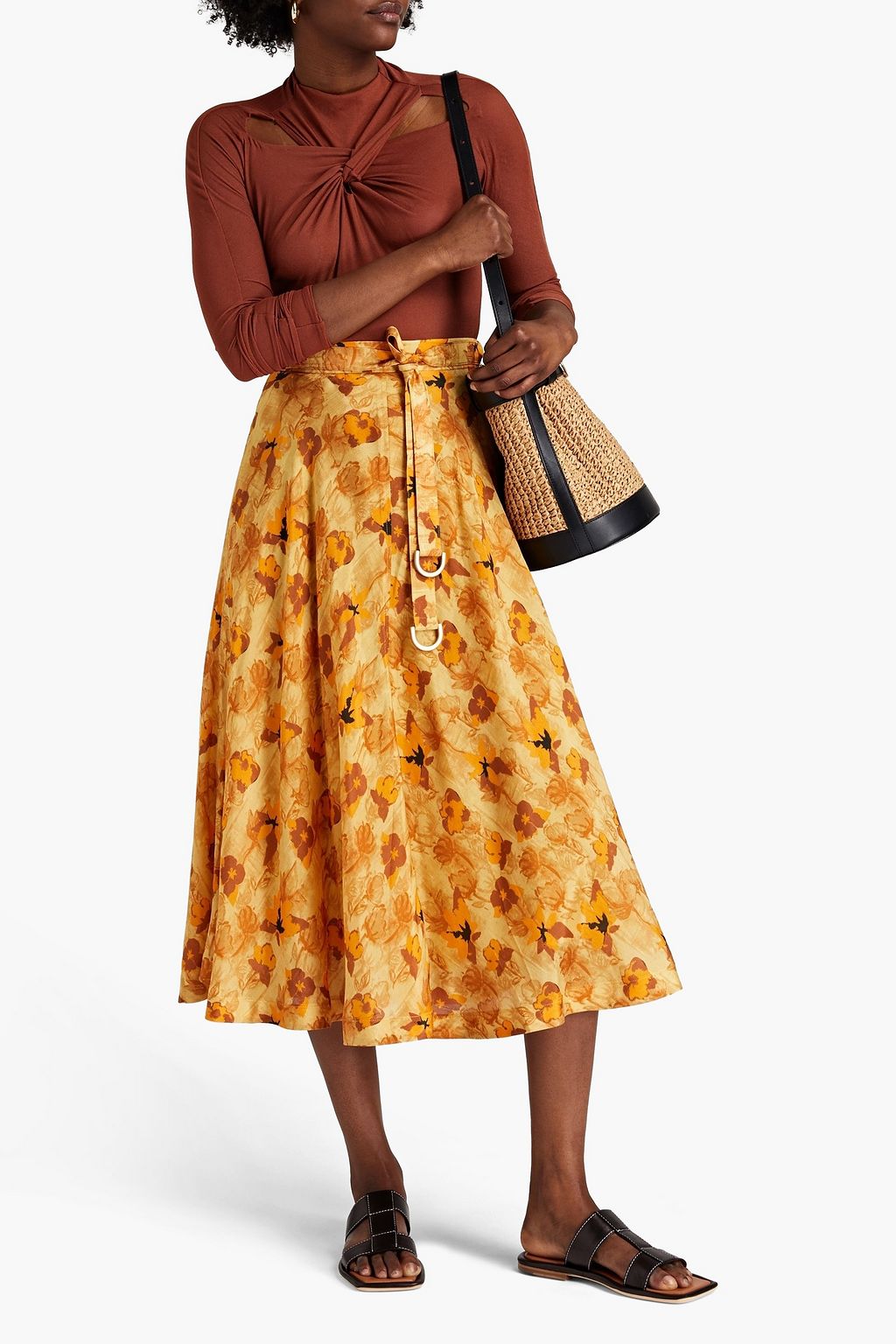 REJINA PYO Jode Midirock aus Schantung mit floralem Print
