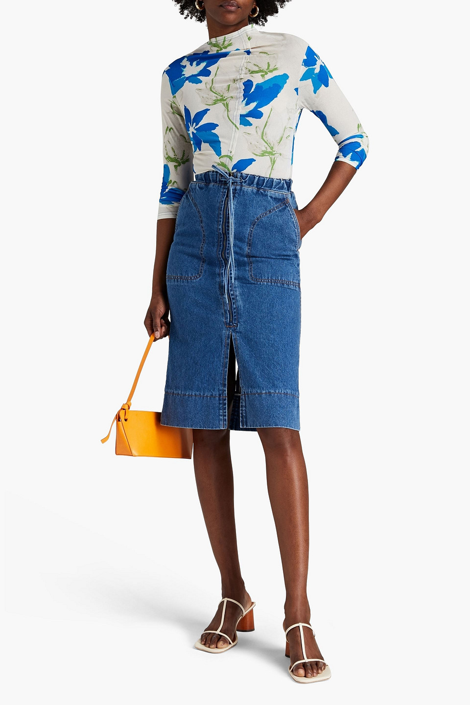 Rejina Pyo Leila Denim Skirt In Mid Denim