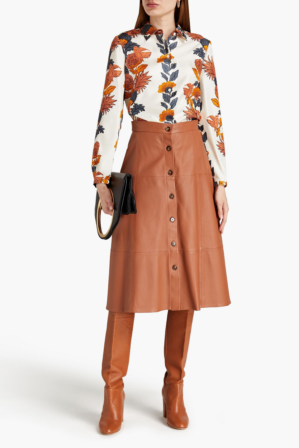 Tory Burch Printed Silk-twill Shirt In Neutrals