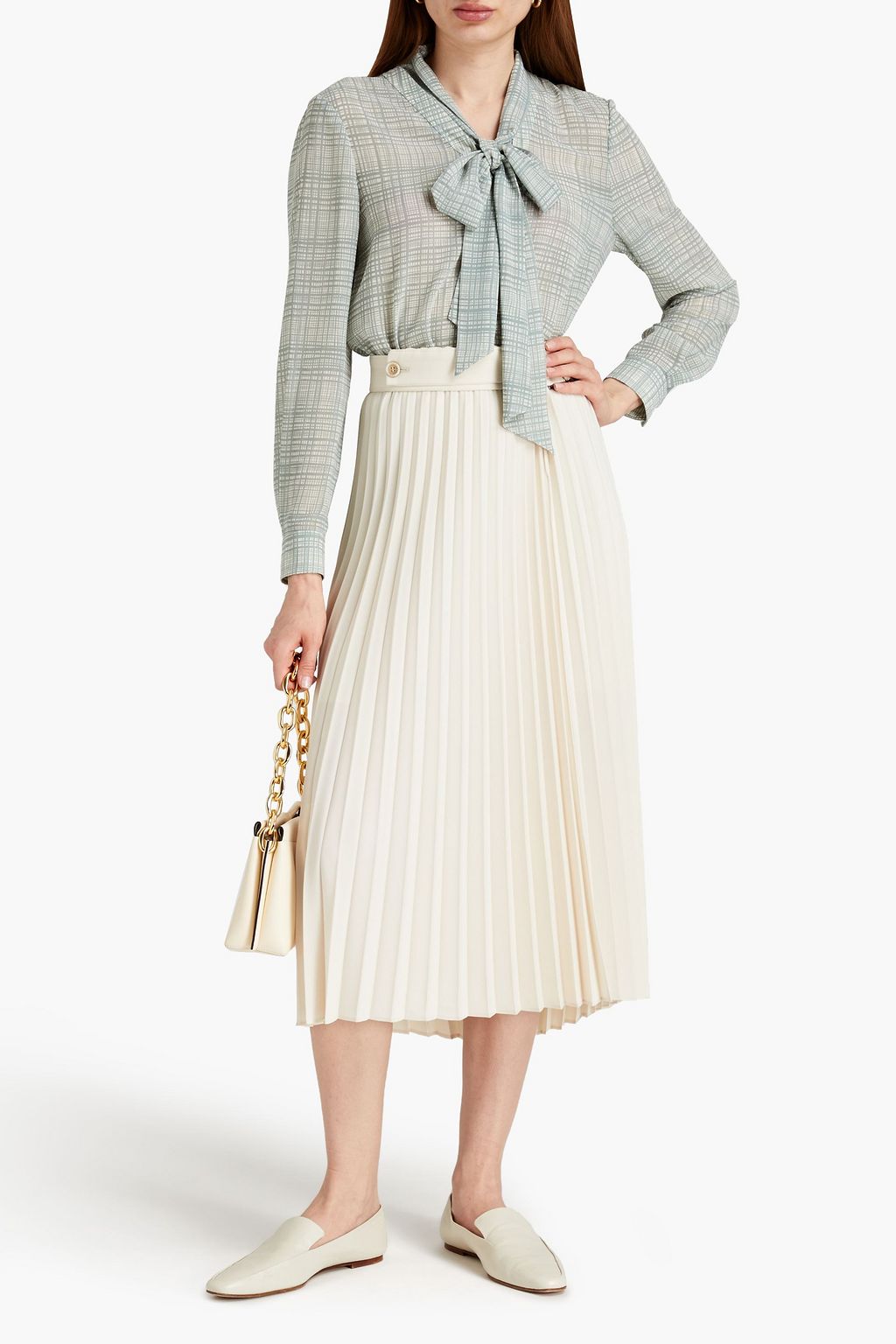 TORY BURCH Pussy-bow printed georgette blouse