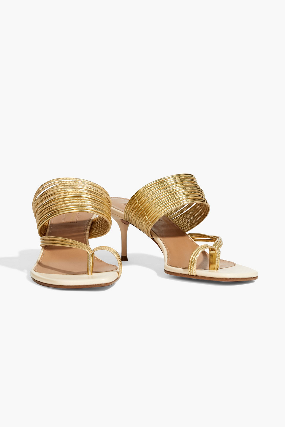 Aquazzura Sunny 60 Metallic Leather Mules In Gold ModeSens