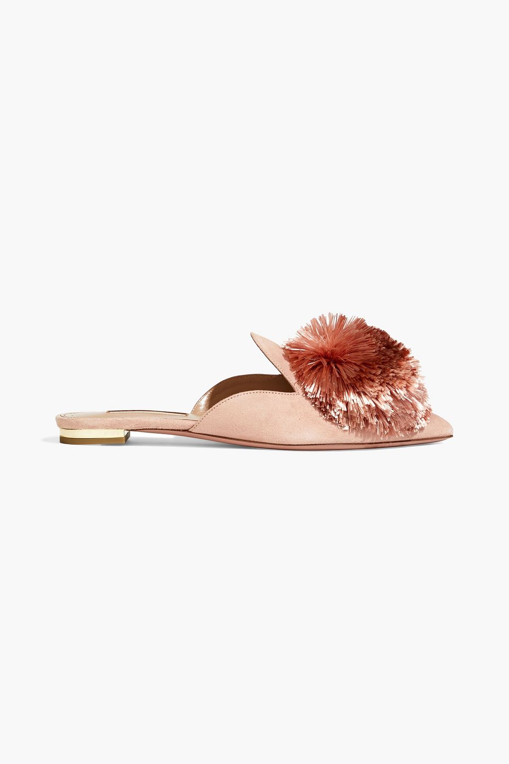 Blush Powder Puff Pompom Embellished Suede Mules Aquazzura The Outnet