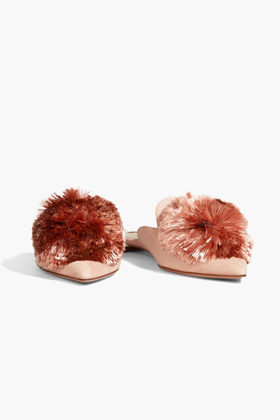 Aquazzura Powder Puff Pompom Embellished Suede Mules In Multi Modesens
