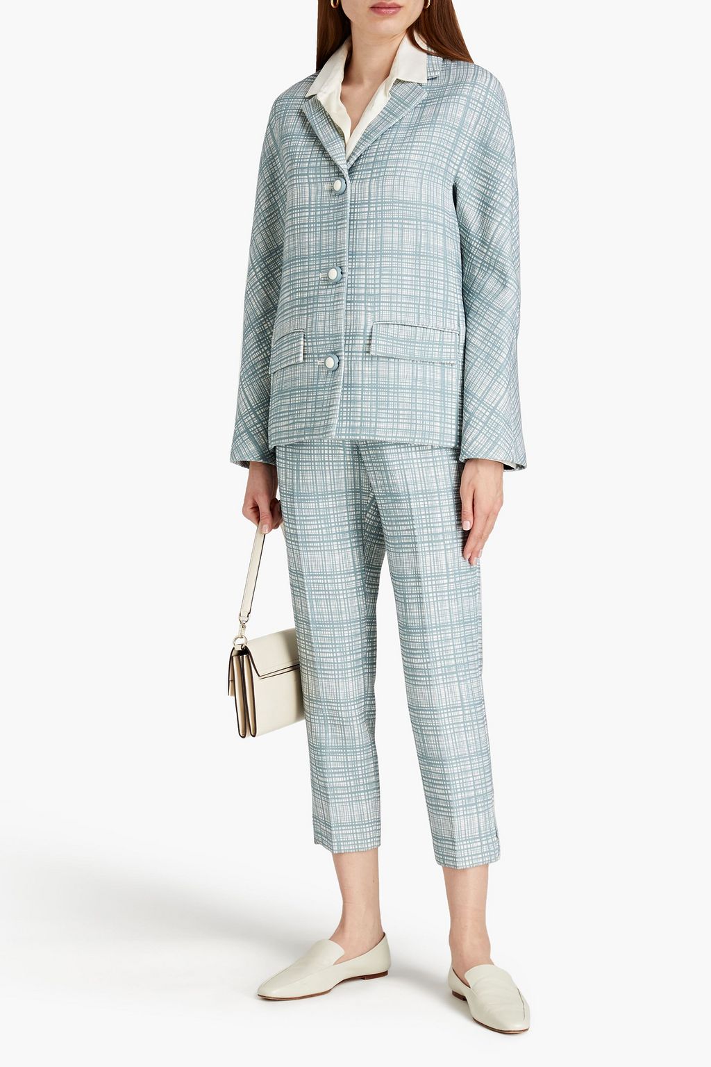 TORY BURCH クロップド プリントクレープ スリムレッグ パンツ