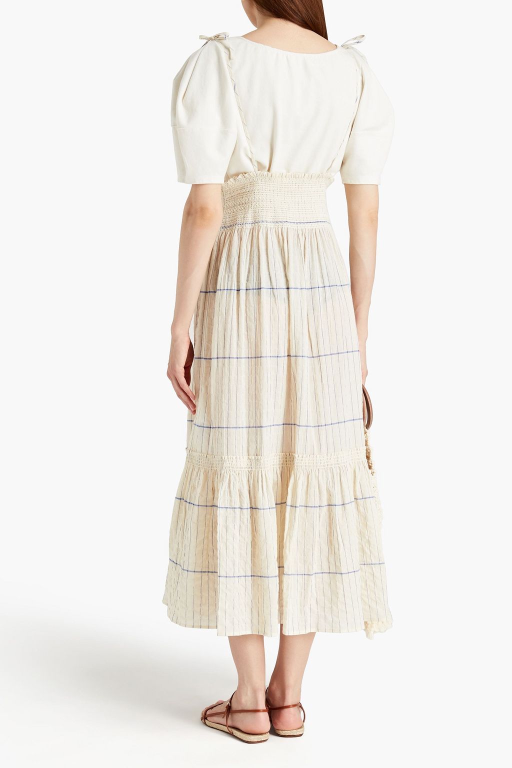 Cream Smocked striped cotton-blend gauze midi skirt | TORY BURCH | THE  OUTNET