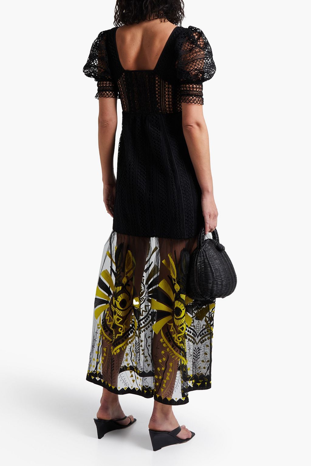 CHARO RUIZ IBIZA Embroidered tulle-paneled guipure lace maxi dress