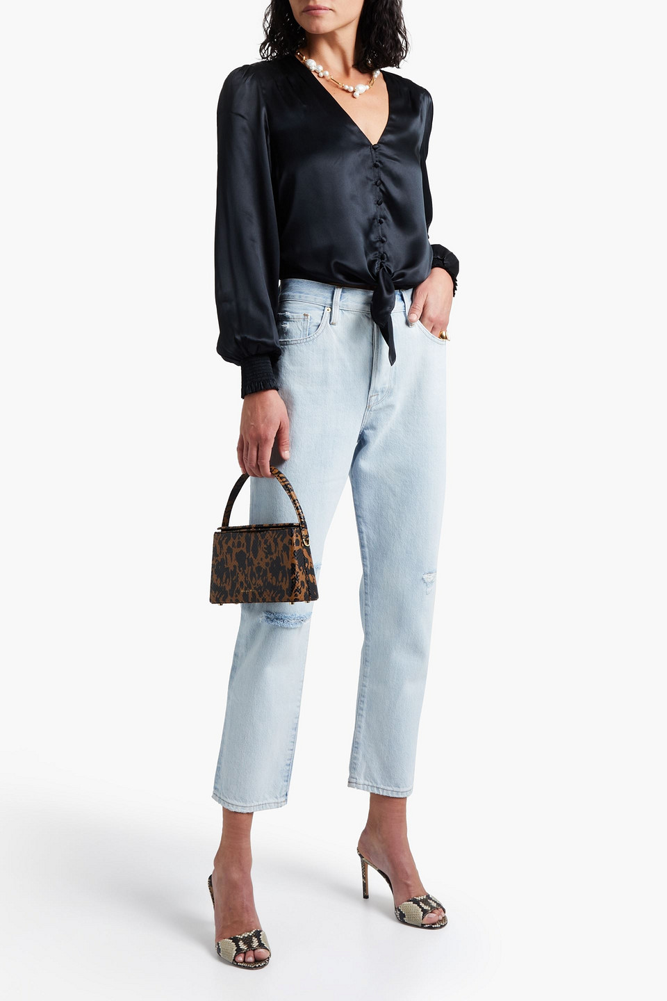 Cami Nyc Ryleigh Knotted Silksatin Blouse In Black ModeSens