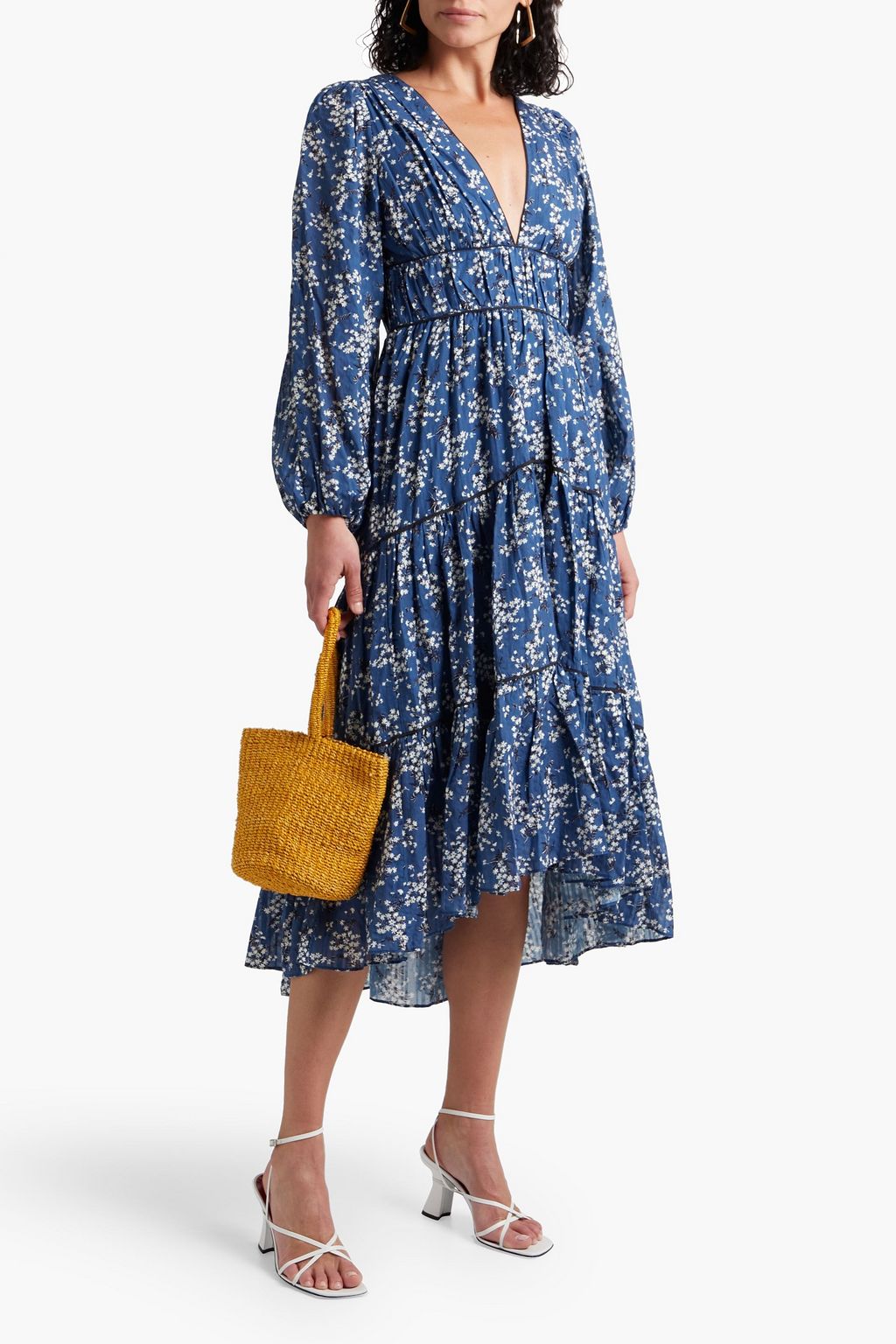 ULLA JOHNSON Joan gathered floral-print cotton-blend jacquard midi dress