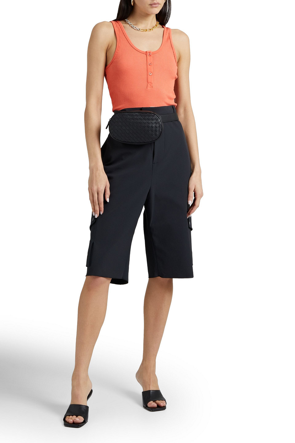 The Range Cropped Ribbed Jersey Tank In Orange