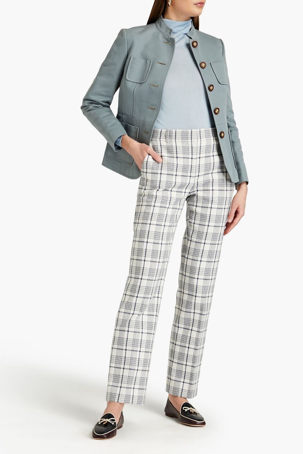 TORY BURCH 체크 자카드 스트레이트 레그 팬츠