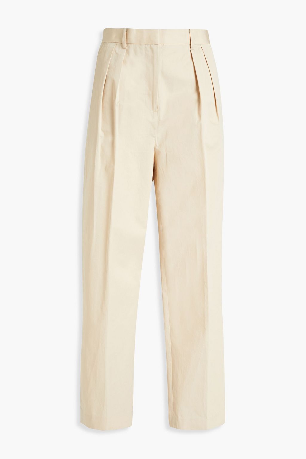 Beige Pleated cotton-twill tapered 