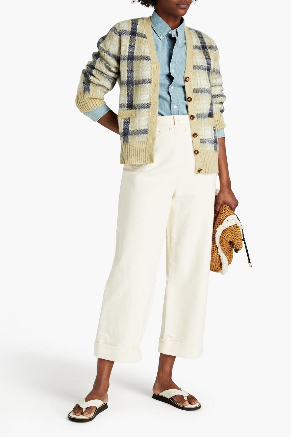 Tory Burch Cropped Cotton-moleskin Straight-leg Trousers