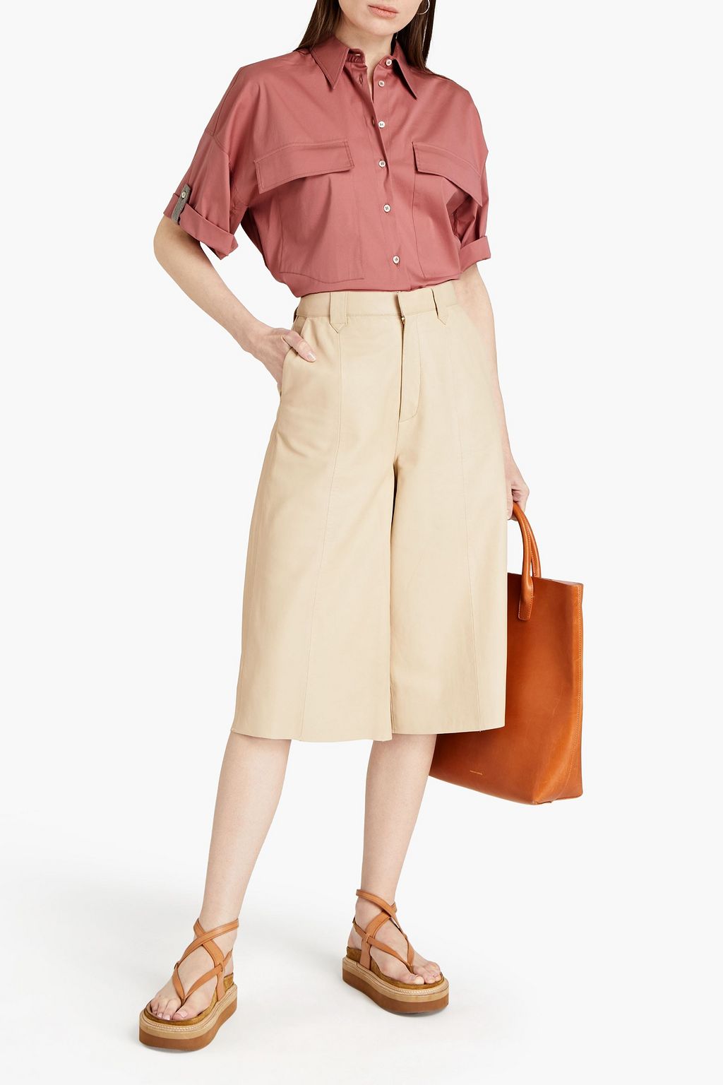 BRUNELLO CUCINELLI Bead-embellished cotton-blend poplin shirt