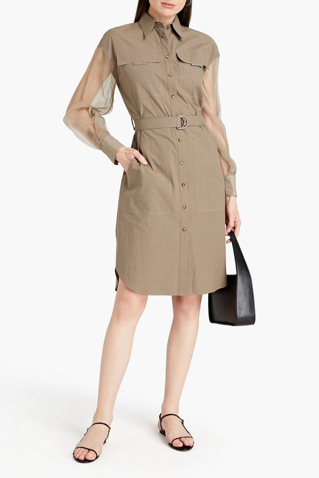 BRUNELLO CUCINELLI Silk organza-paneled cotton-poplin shirt dress