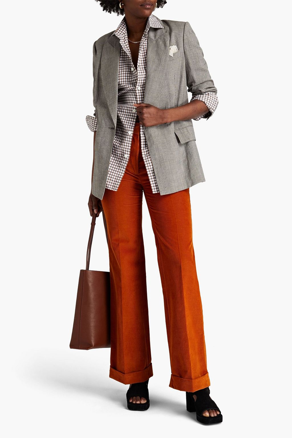 BRUNELLO CUCINELLI Double-breasted houndstooth wool, linen and silk-blend blazer