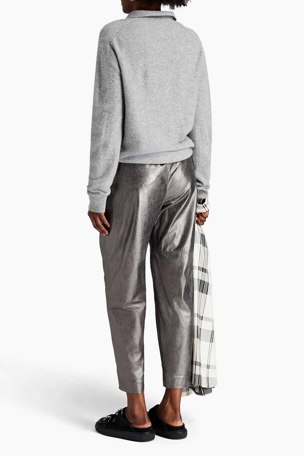 BRUNELLO CUCINELLI Karottenhose aus strukturiertem Leder mit Metallic-Effekt