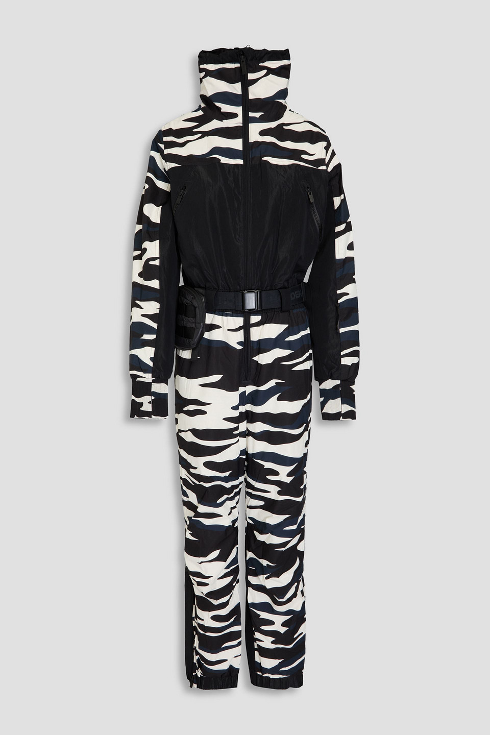 Belted zebra-print ski suit