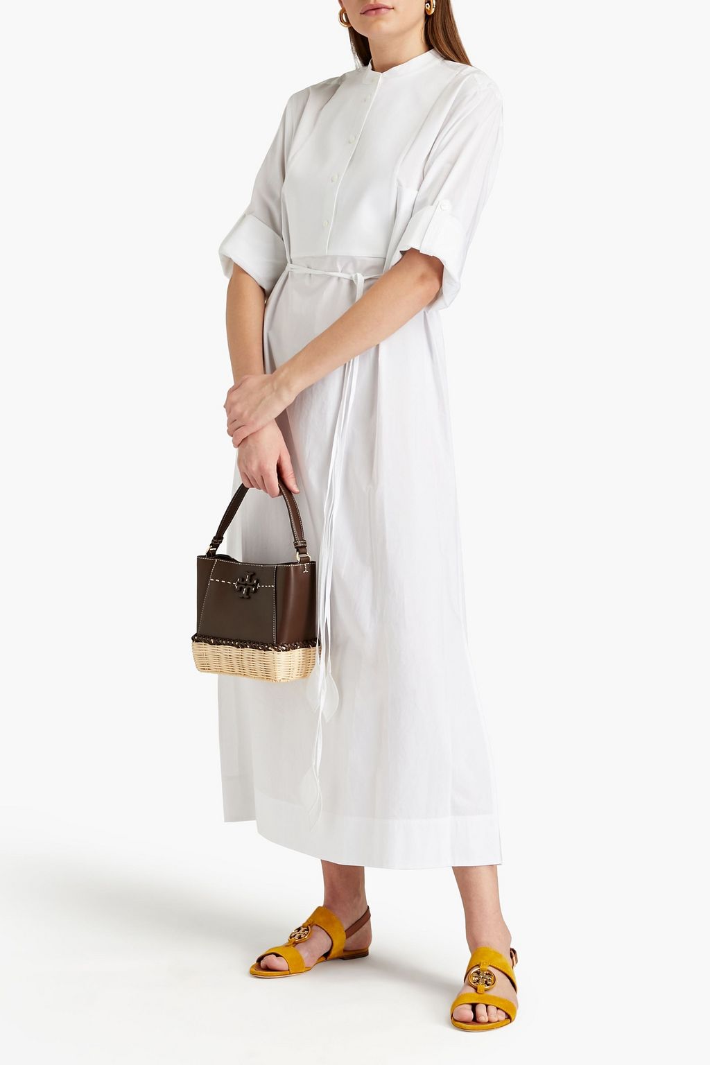 TORY BURCH Hemdkleid in Midilänge aus Baumwollpopeline mit Piqué-Einsätzen
