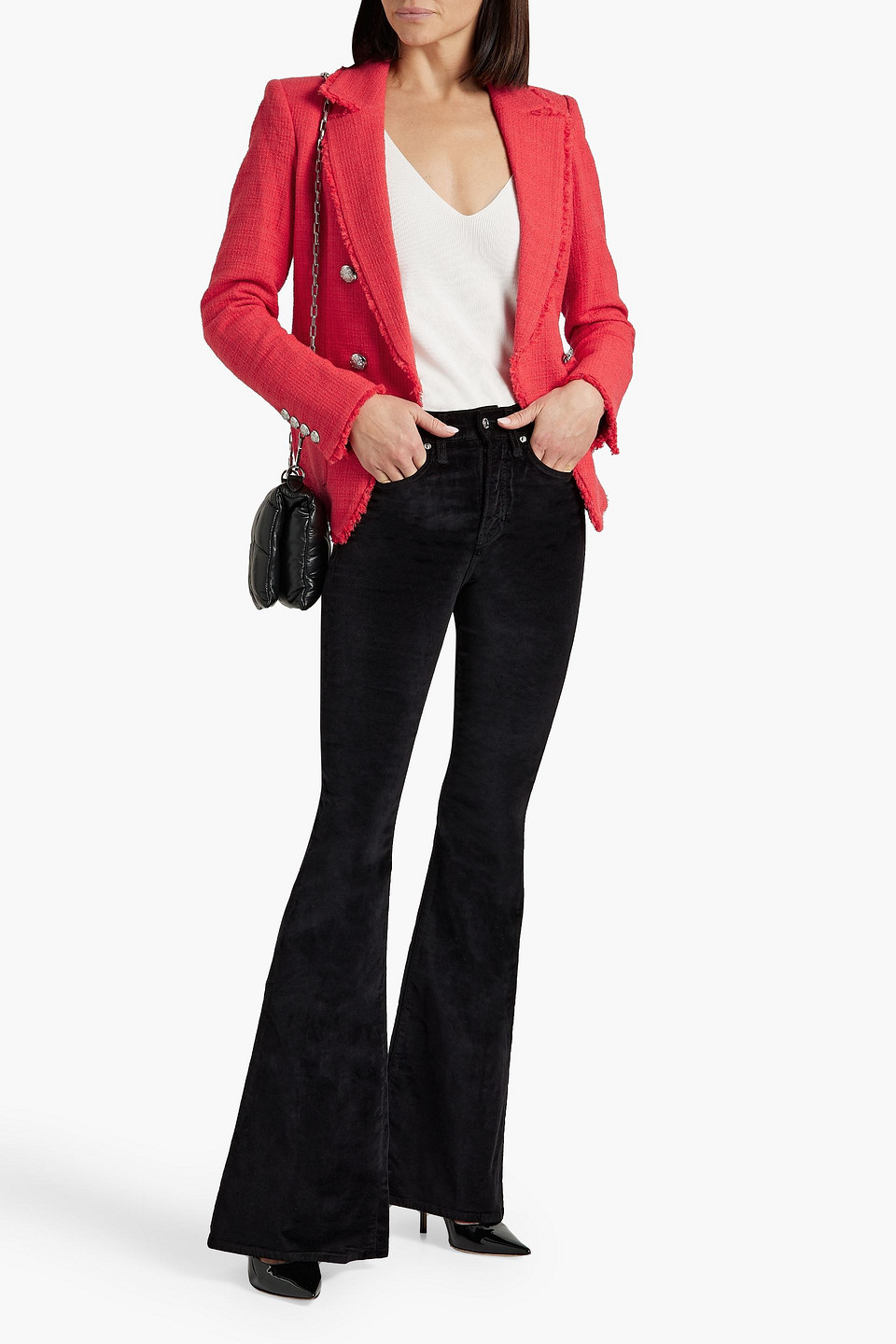 Shop Veronica Beard Sheridan Cotton-blend Velvet Flared Pants In Black