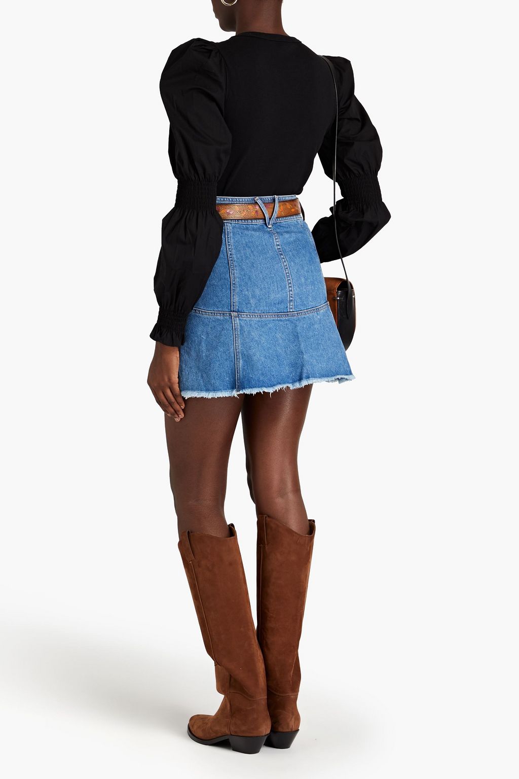 VERONICA BEARD Gathered poplin-paneled stretch-cotton jersey top