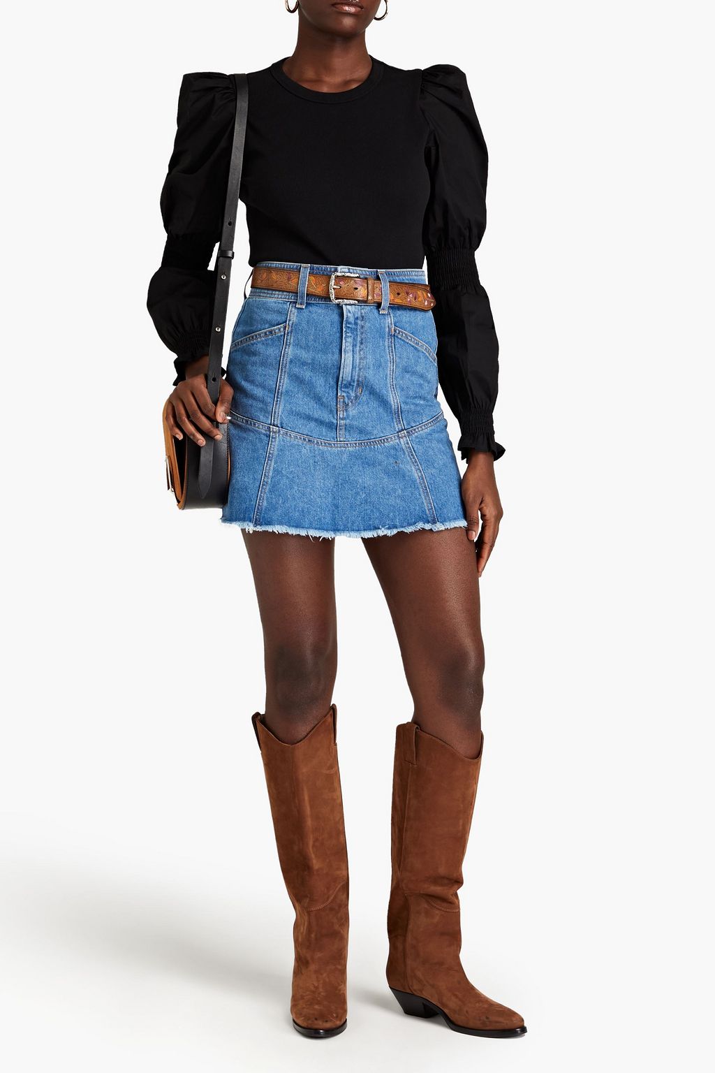 VERONICA BEARD Gathered poplin-paneled stretch-cotton jersey top