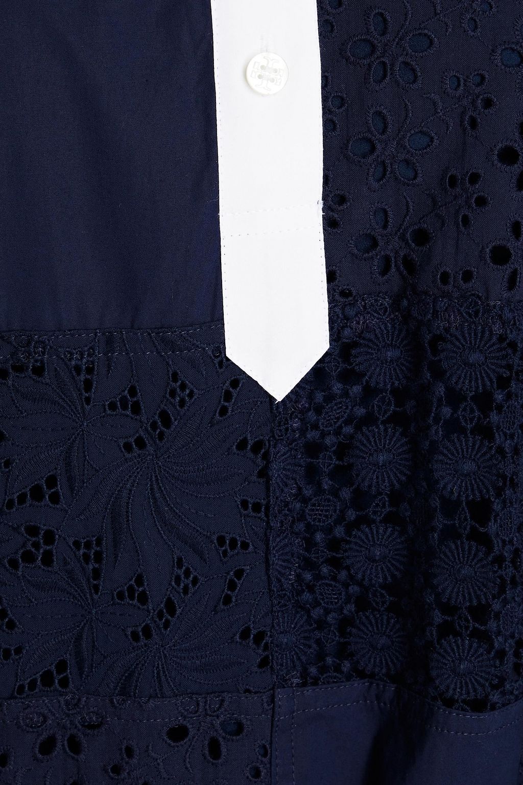 TORY BURCH Oversized broderie anglaise, lace and cotton-poplin maxi dress