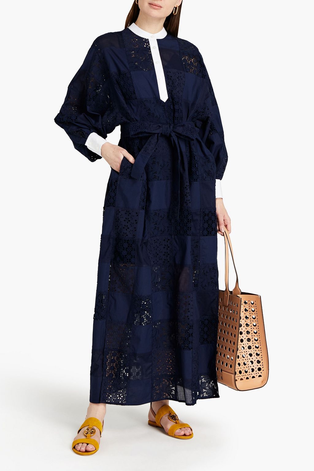 TORY BURCH Oversized broderie anglaise, lace and cotton-poplin maxi dress