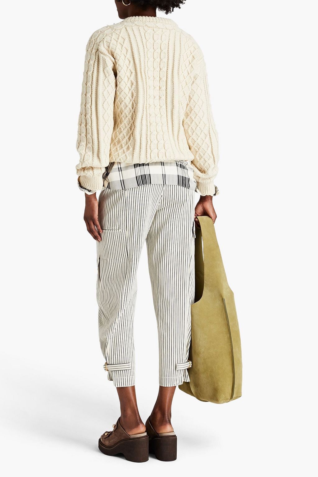 TORY BURCH Cropped striped cottontwill cargo pants THE