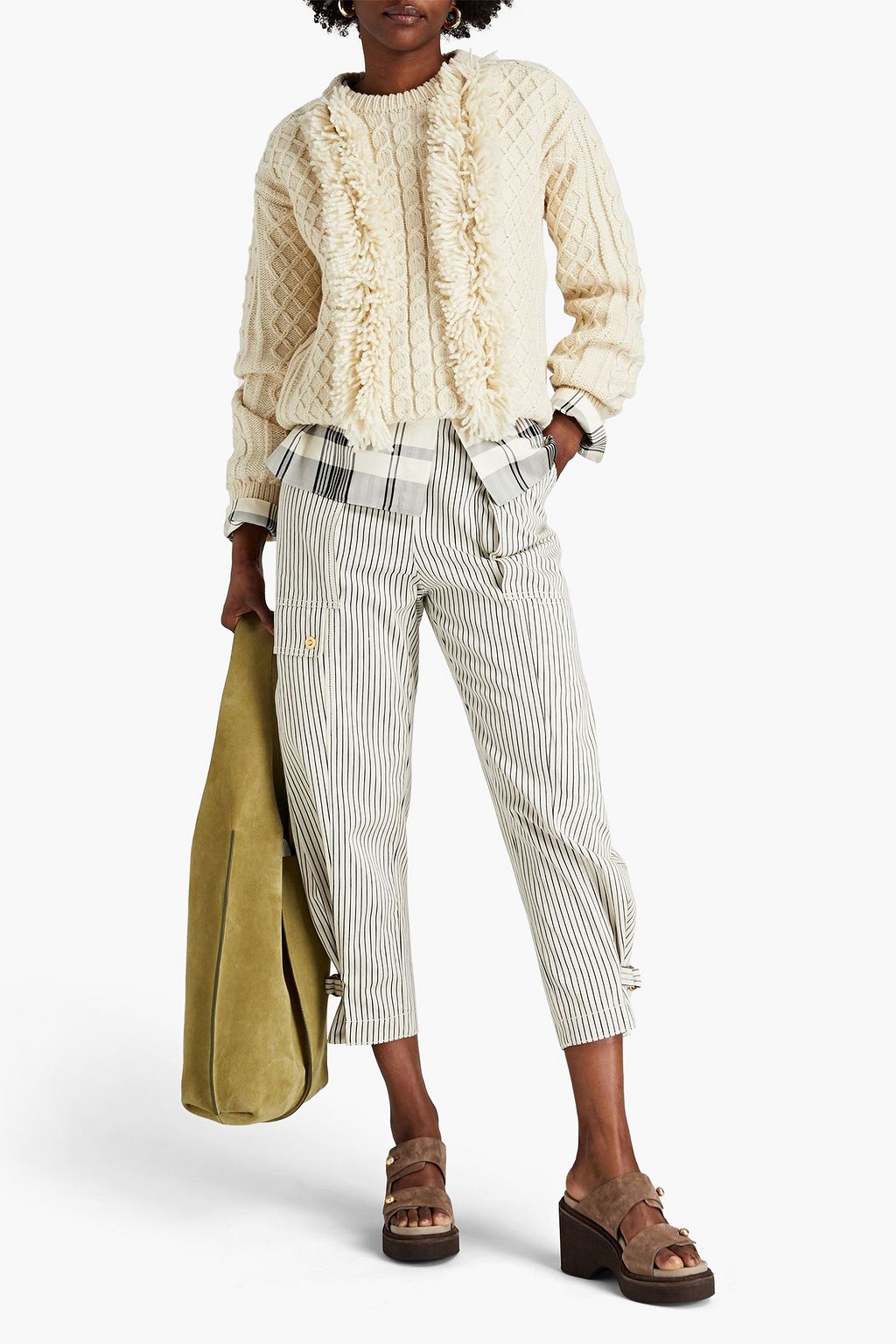 TORY BURCH Cropped striped cottontwill cargo pants THE