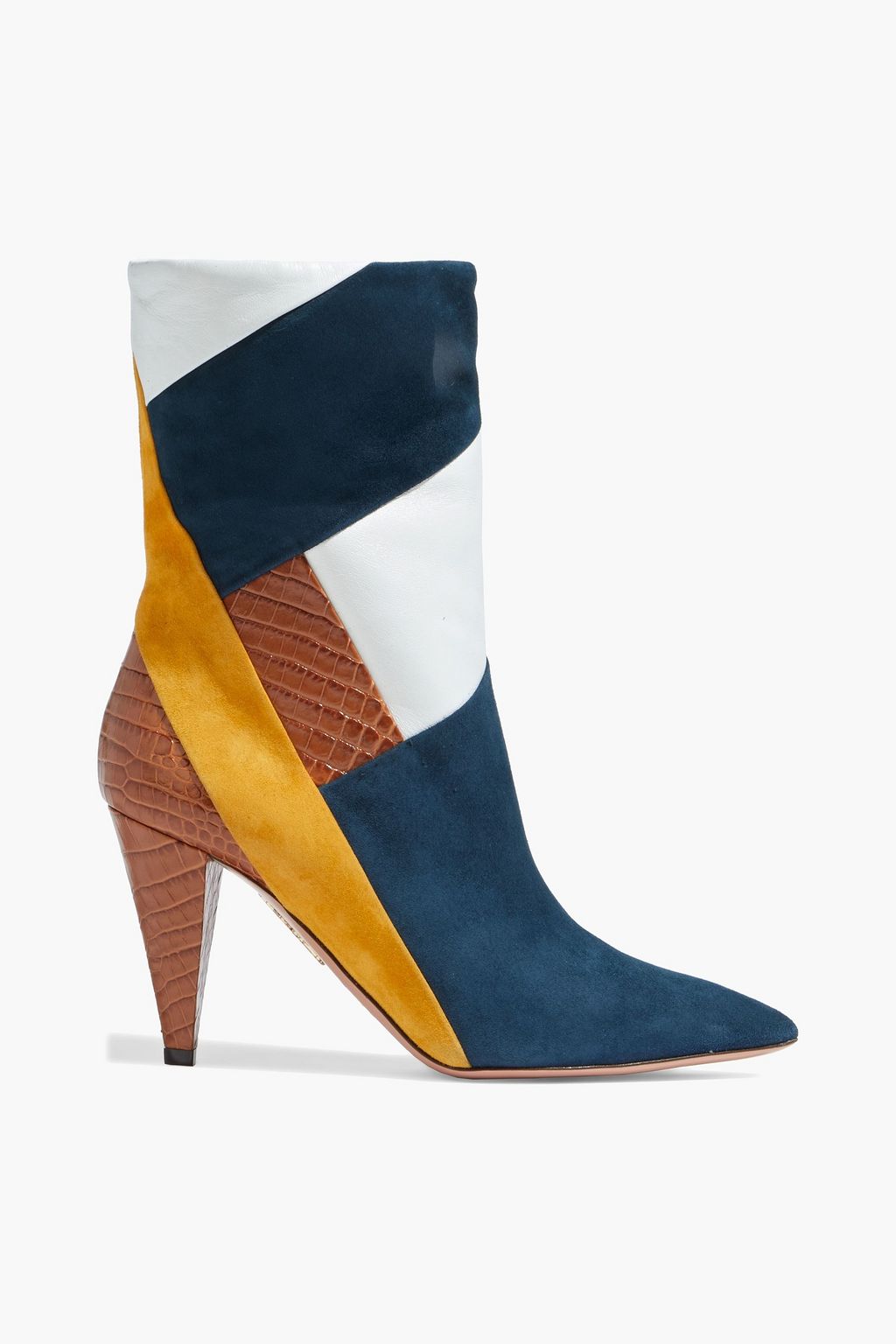 Petrol Calder 85 Suede Smooth And Croc Effect Leather Ankle Boots Aquazzura The Outnet