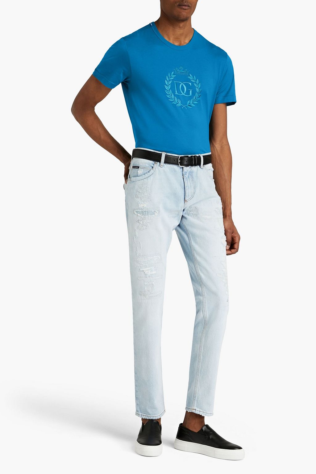DOLCE & GABBANA Embroidered cotton-jersey T-shirt