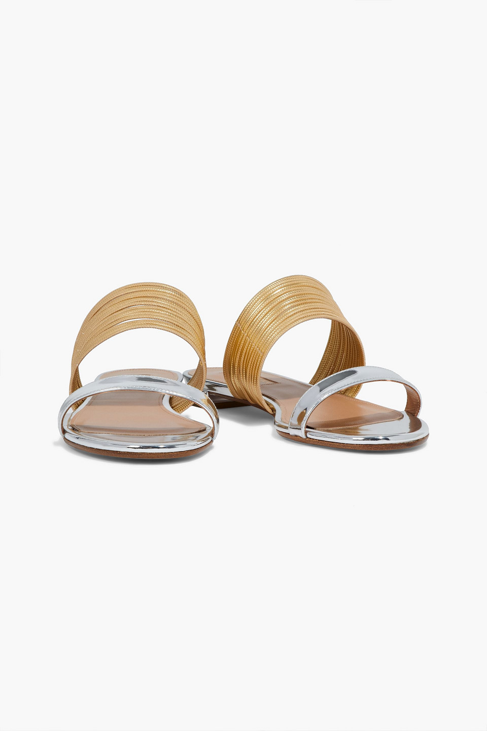 Aquazzura Rendez Vous Metallic Faux And Mirrored-leather Slides In Silver