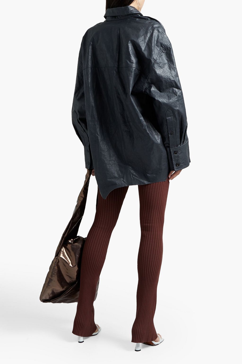 ACNE STUDIOS Oversized asymmetric coated crinkled-leather shirt