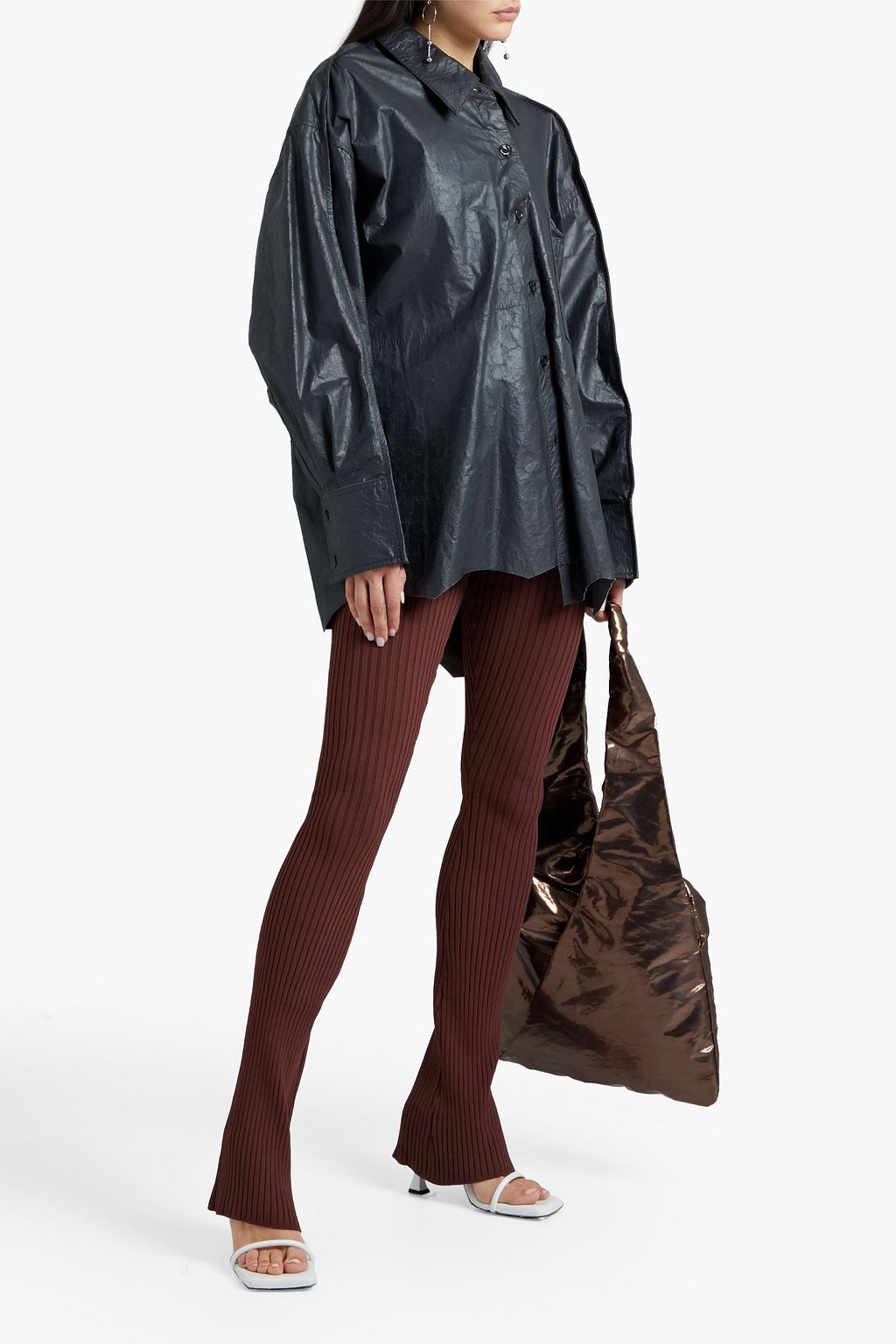 ACNE STUDIOS Oversized asymmetric coated crinkled-leather shirt