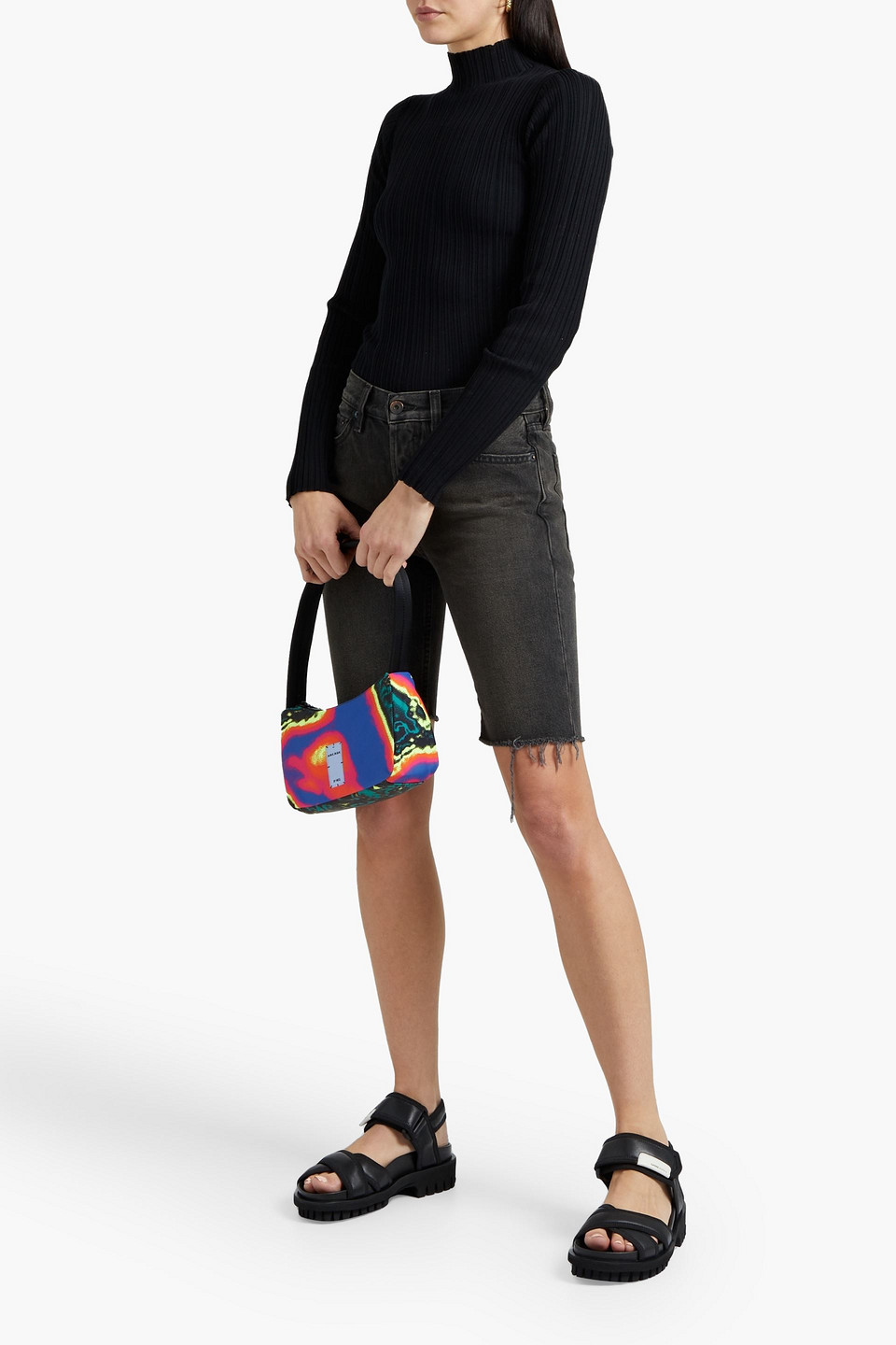 Acne Studios Cropped Cotton-trimmed Ribbed Wool Turtleneck Sweater In Black