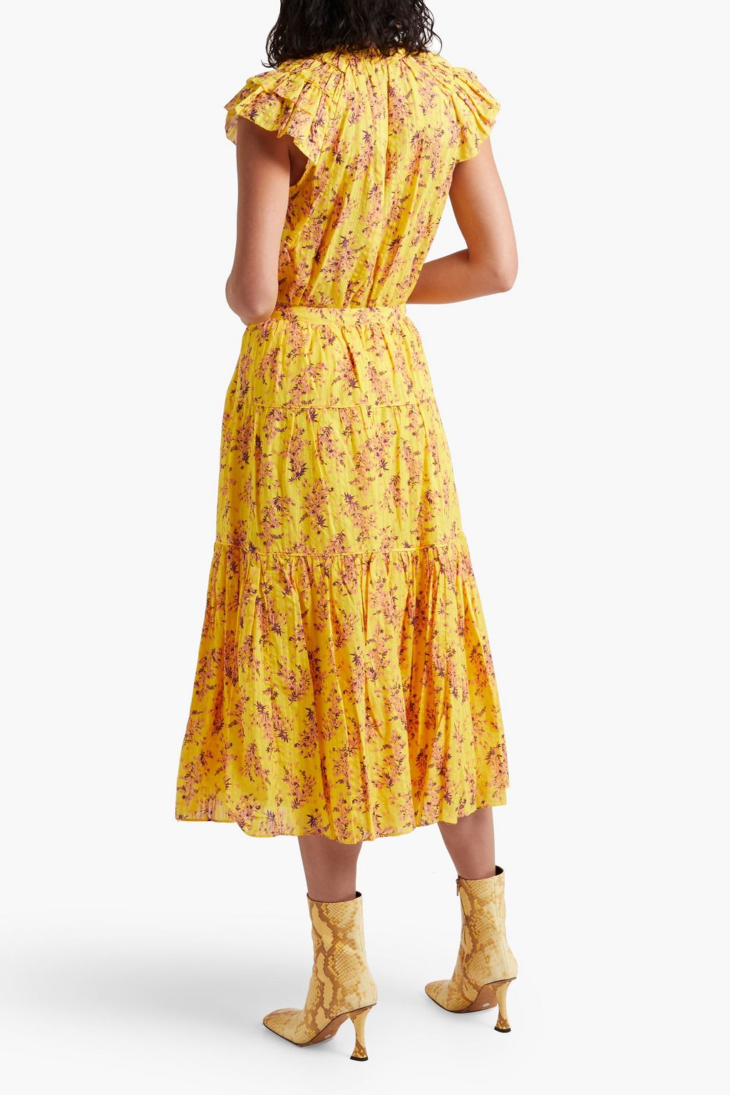 ULLA JOHNSON Auveline tiered floral-print cotton-blend jacquard midi skirt