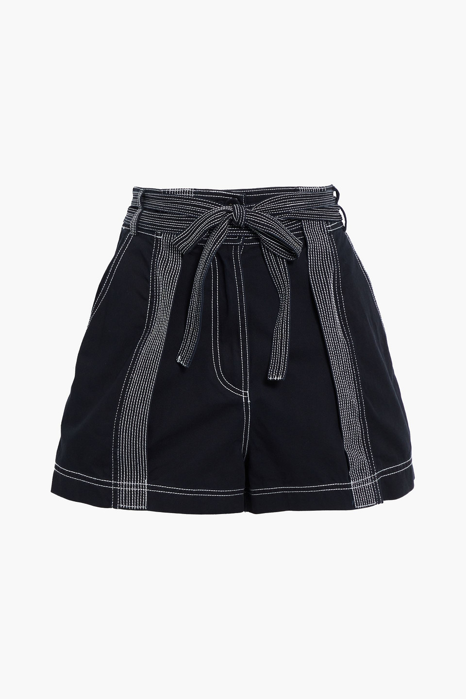 ulla johnson - gavin belted topstitched cotton-twill shorts - black - us 6