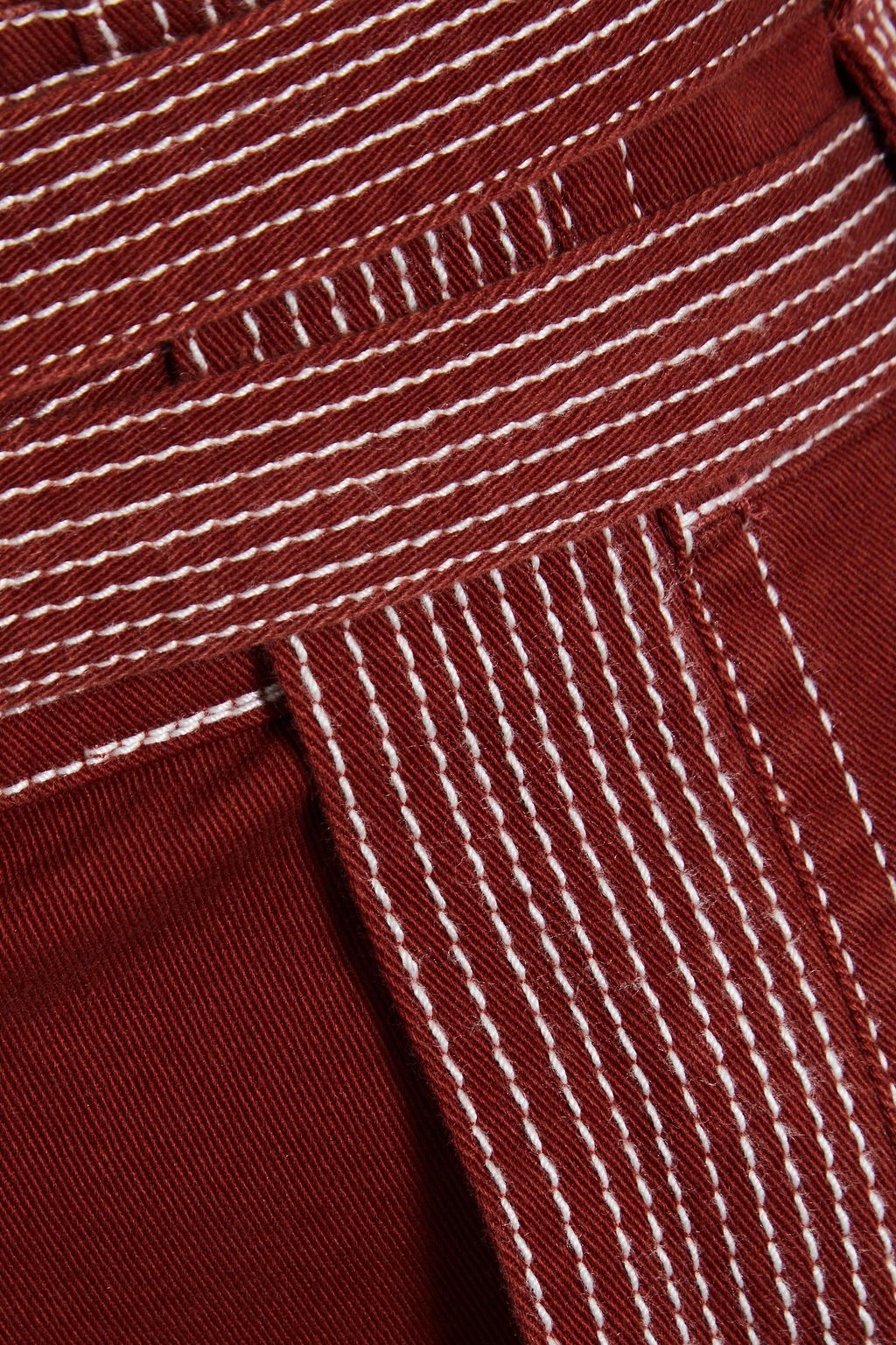 ULLA JOHNSON ベルト付き トップステッチ入り コットンツイル ショートパンツ