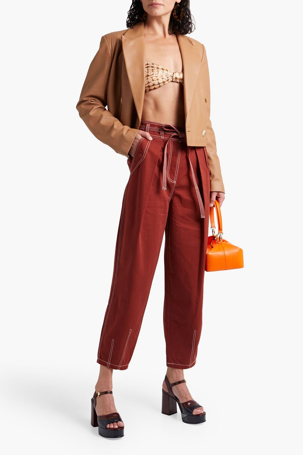 Brick Lars belted topstitched cotton 