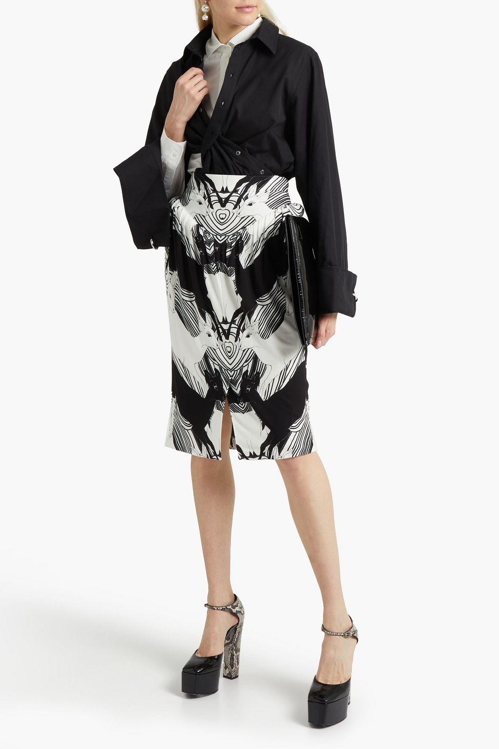 BURBERRY Gathered printed jersey skirt