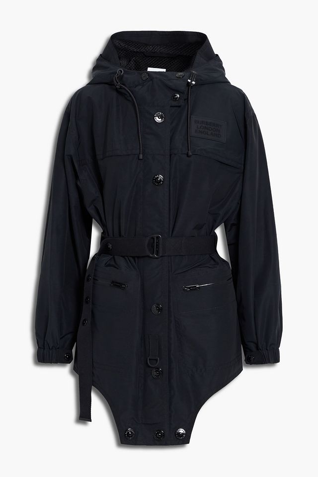 Belted cotton-blend gabardine hooded jacket