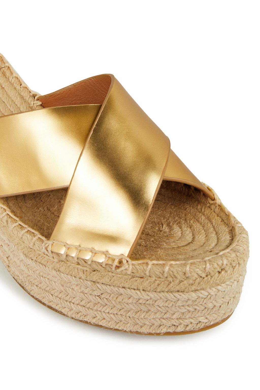 TORY BURCH Metallic leather wedge espadrille sandals