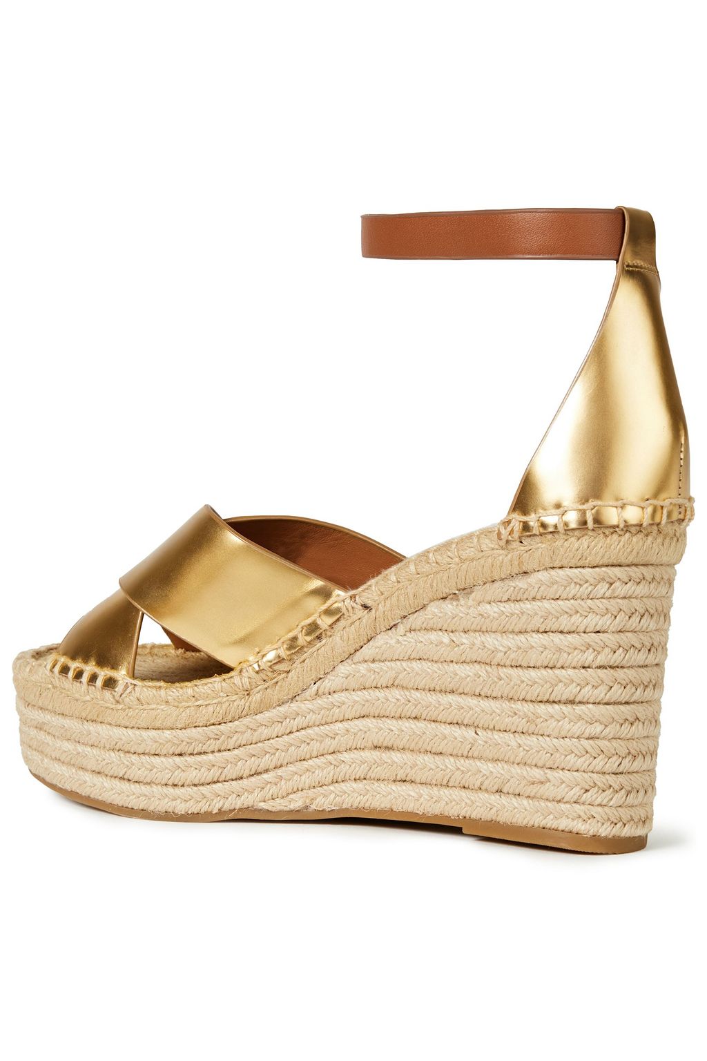 TORY BURCH Metallic leather wedge espadrille sandals