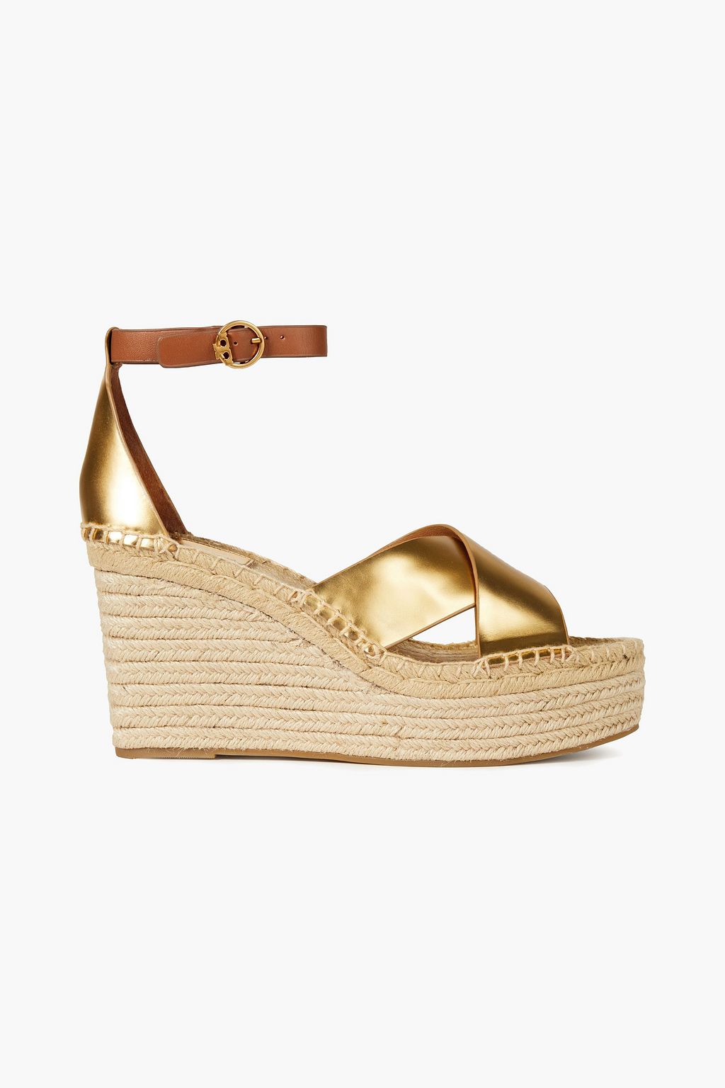 TORY BURCH Metallic leather wedge espadrille sandals | Sale up to 70% off |  THE OUTNET