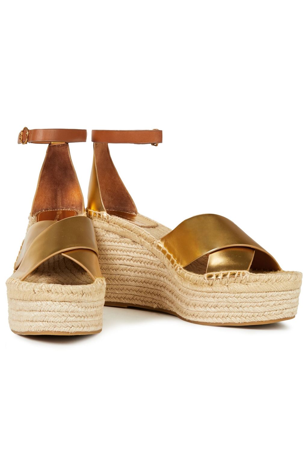 TORY BURCH Metallic leather wedge espadrille sandals