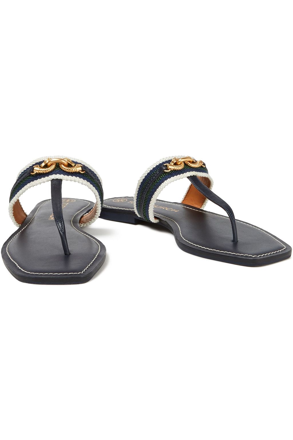 TORY BURCH Jessa striped jacquard and leather sandals
